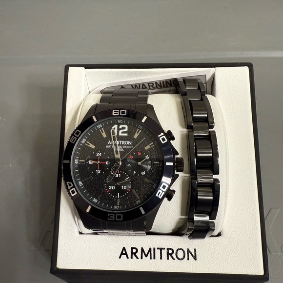Armitron Black and Silver Chronograph Watch Set